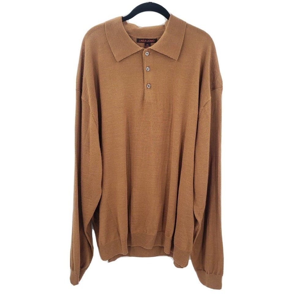 Linea uomo brown long sleeve polo sweater mens size 5x wool blend lightweight